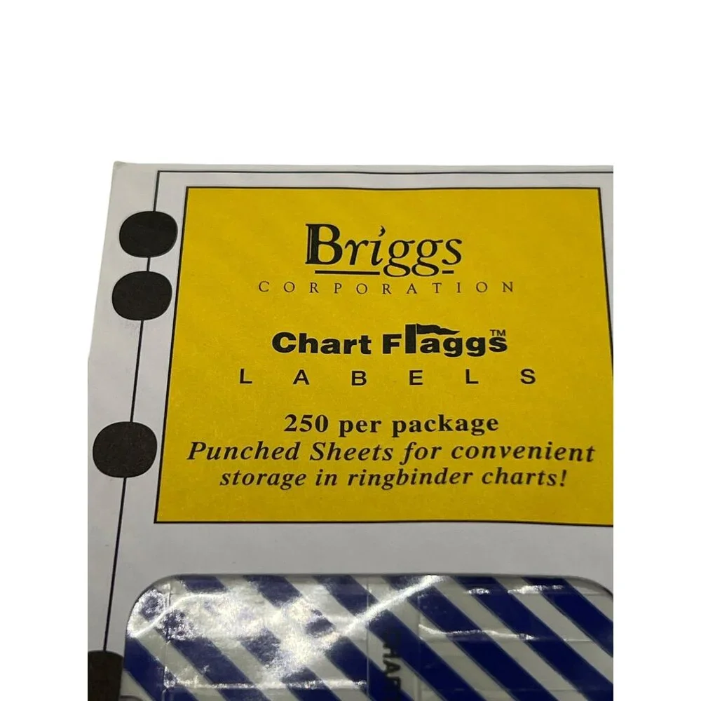 Briggs Chart Flagg Labels 250-Pack Durable Punched Sheets Flags Blue NEW